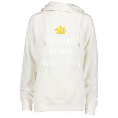 She Who Has The Booze Makes The Rules Funny Bartender Gift Womens Funnel Neck Pullover Hood