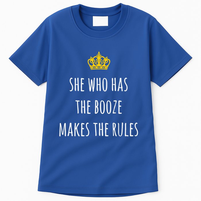 She Who Has The Booze Makes The Rules Funny Bartender Gift Tall T-Shirt