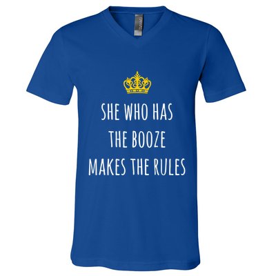 She Who Has The Booze Makes The Rules Funny Bartender Gift V-Neck T-Shirt