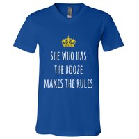 She Who Has The Booze Makes The Rules Funny Bartender Gift V-Neck T-Shirt