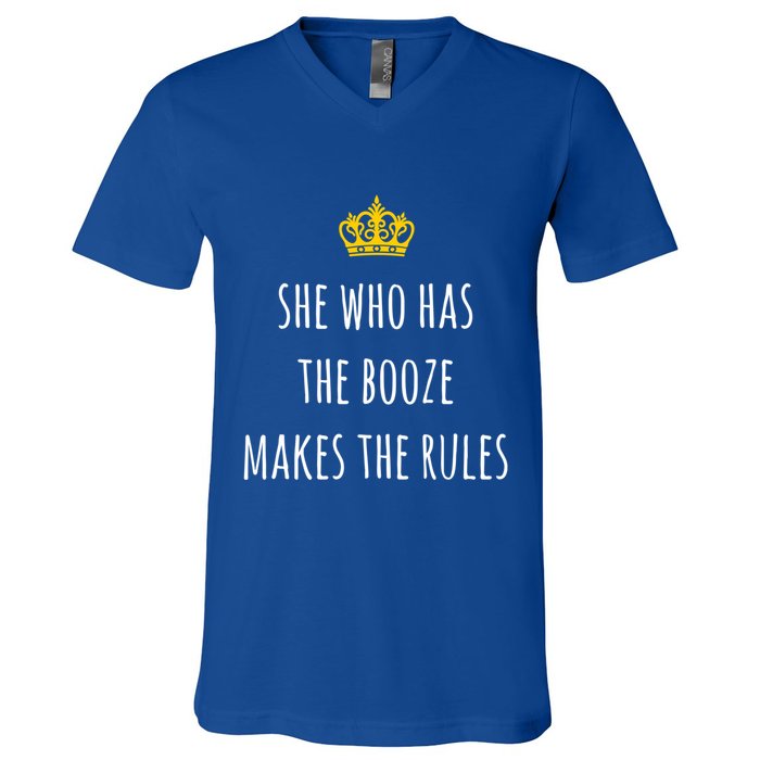 She Who Has The Booze Makes The Rules Funny Bartender Gift V-Neck T-Shirt