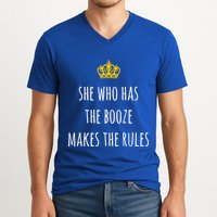 She Who Has The Booze Makes The Rules Funny Bartender Gift V-Neck T-Shirt