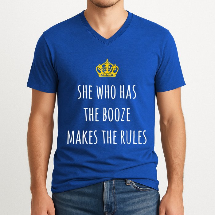 She Who Has The Booze Makes The Rules Funny Bartender Gift V-Neck T-Shirt