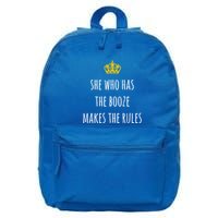 She Who Has The Booze Makes The Rules Funny Bartender Gift 16 in Basic Backpack