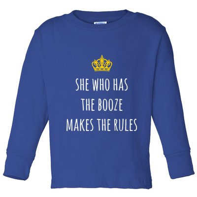 She Who Has The Booze Makes The Rules Funny Bartender Gift Toddler Long Sleeve Shirt
