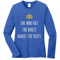 She Who Has The Booze Makes The Rules Funny Bartender Gift Ladies Long Sleeve Shirt