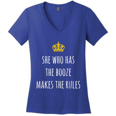 She Who Has The Booze Makes The Rules Funny Bartender Gift Women's V-Neck T-Shirt