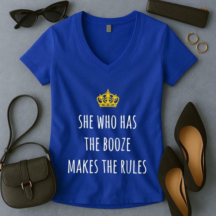 She Who Has The Booze Makes The Rules Funny Bartender Gift Women's V-Neck T-Shirt