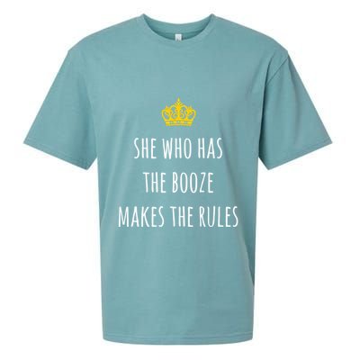 She Who Has The Booze Makes The Rules Funny Bartender Gift Sueded Cloud Jersey T-Shirt