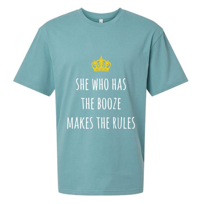 She Who Has The Booze Makes The Rules Funny Bartender Gift Sueded Cloud Jersey T-Shirt