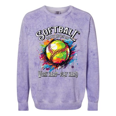 Softball Work Hard Play Hard Fastpitch Slowpitch Softball Colorblast Crewneck Sweatshirt