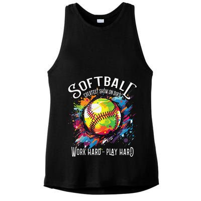 Softball Work Hard Play Hard Fastpitch Slowpitch Softball Ladies PosiCharge Tri-Blend Wicking Tank