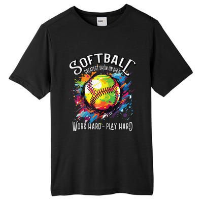 Softball Work Hard Play Hard Fastpitch Slowpitch Softball Tall Fusion ChromaSoft Performance T-Shirt