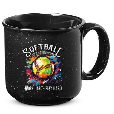 Softball Work Hard Play Hard Fastpitch Slowpitch Softball 15oz Campfire Ceramic Mug