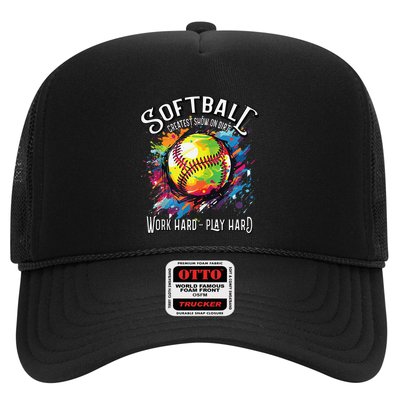 Softball Work Hard Play Hard Fastpitch Slowpitch Softball Trucker Hat