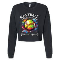 Softball Work Hard Play Hard Fastpitch Slowpitch Softball Cropped Pullover Crew