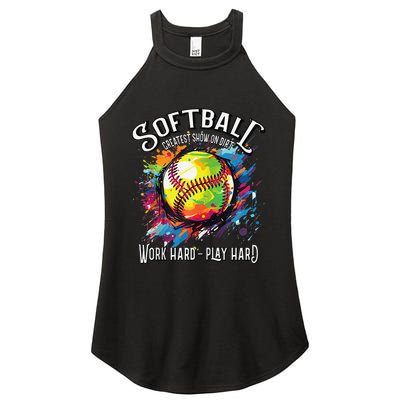 Softball Work Hard Play Hard Fastpitch Slowpitch Softball Women's Perfect Tri Rocker Tank