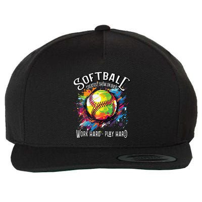 Softball Work Hard Play Hard Fastpitch Slowpitch Softball Wool Snapback Cap