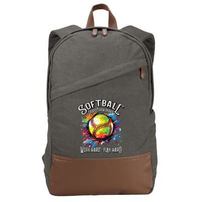 Softball Work Hard Play Hard Fastpitch Slowpitch Softball Cotton Canvas Backpack