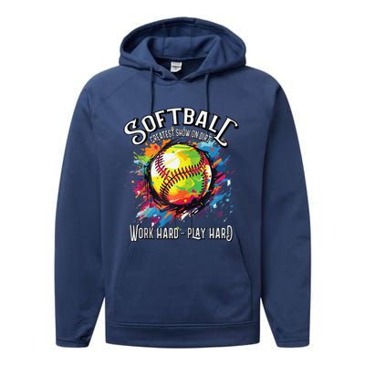 Softball Work Hard Play Hard Fastpitch Slowpitch Softball Performance Fleece Hoodie