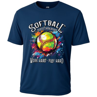 Softball Work Hard Play Hard Fastpitch Slowpitch Softball Cooling Performance Crew T-Shirt