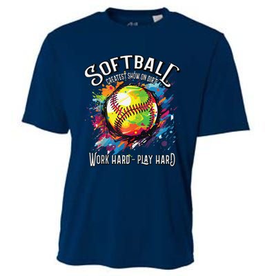 Softball Work Hard Play Hard Fastpitch Slowpitch Softball Cooling Performance Crew T-Shirt