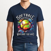 Softball Work Hard Play Hard Fastpitch Slowpitch Softball V-Neck T-Shirt