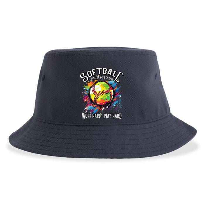 Softball Work Hard Play Hard Fastpitch Slowpitch Softball Sustainable Bucket Hat