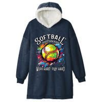 Softball Work Hard Play Hard Fastpitch Slowpitch Softball Hooded Wearable Blanket
