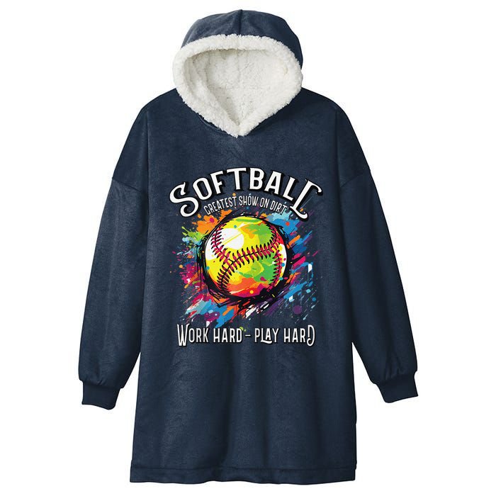 Softball Work Hard Play Hard Fastpitch Slowpitch Softball Hooded Wearable Blanket