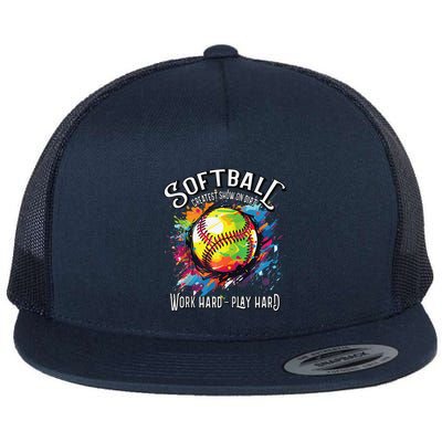 Softball Work Hard Play Hard Fastpitch Slowpitch Softball Flatbill Hat