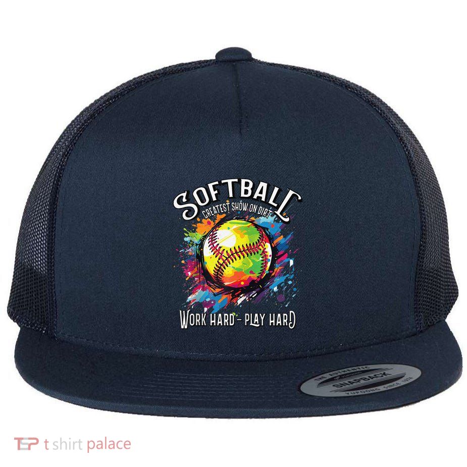 Softball Work Hard Play Hard Fastpitch Slowpitch Softball Flatbill Hat
