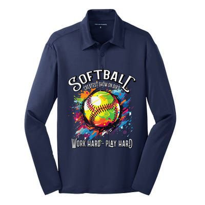 Softball Work Hard Play Hard Fastpitch Slowpitch Softball Silk Touch Performance Long Sleeve Polo