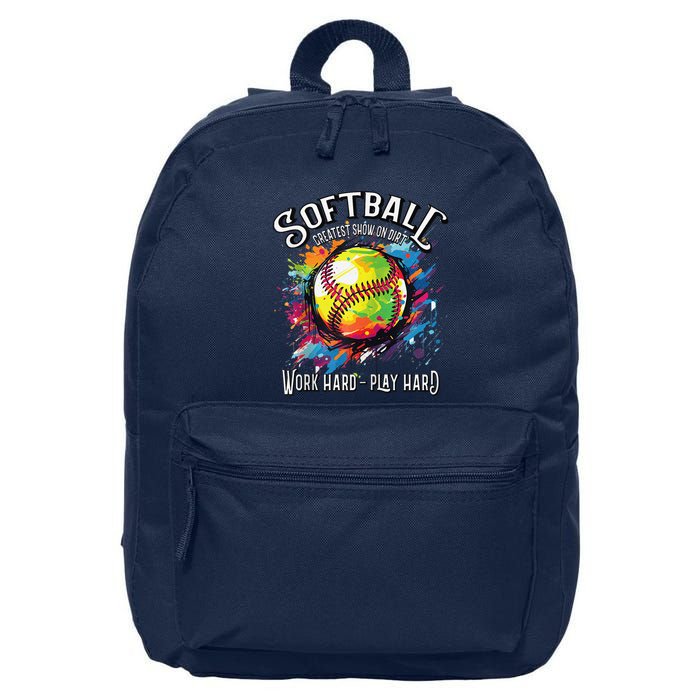 Softball Work Hard Play Hard Fastpitch Slowpitch Softball 16 in Basic Backpack