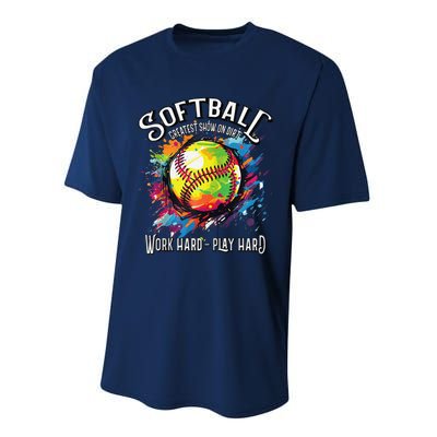 Softball Work Hard Play Hard Fastpitch Slowpitch Softball Performance Sprint T-Shirt