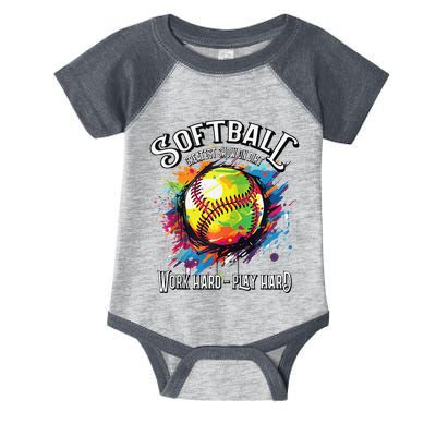 Softball Work Hard Play Hard Fastpitch Slowpitch Softball Infant Baby Jersey Bodysuit