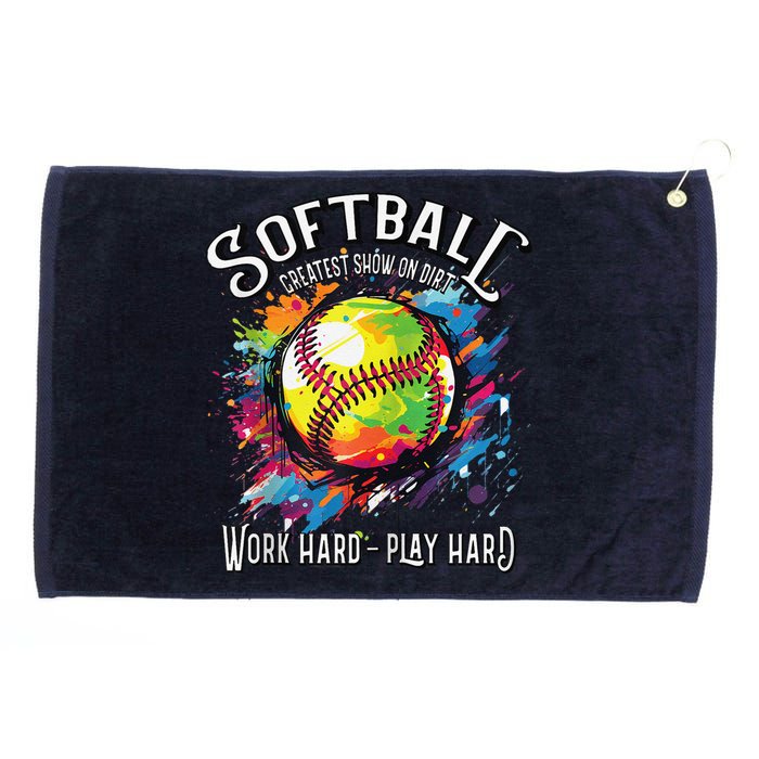 Softball Work Hard Play Hard Fastpitch Slowpitch Softball Grommeted Golf Towel