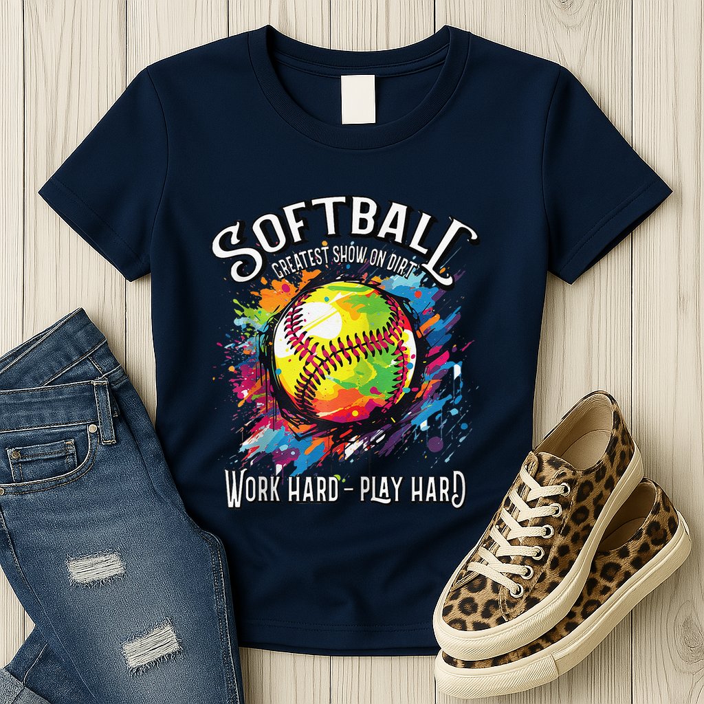 Softball Work Hard Play Hard Fastpitch Slowpitch Softball Womens T-Shirt