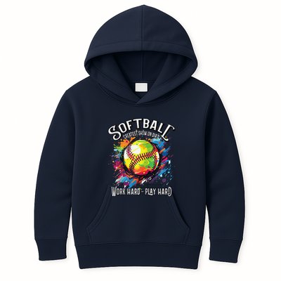 Softball Work Hard Play Hard Fastpitch Slowpitch Softball Kids Hoodie