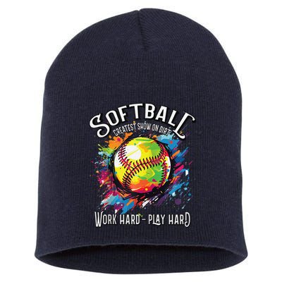 Softball Work Hard Play Hard Fastpitch Slowpitch Softball Short Acrylic Beanie