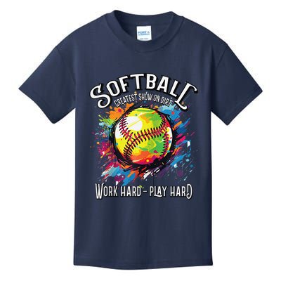 Softball Work Hard Play Hard Fastpitch Slowpitch Softball Kids T-Shirt