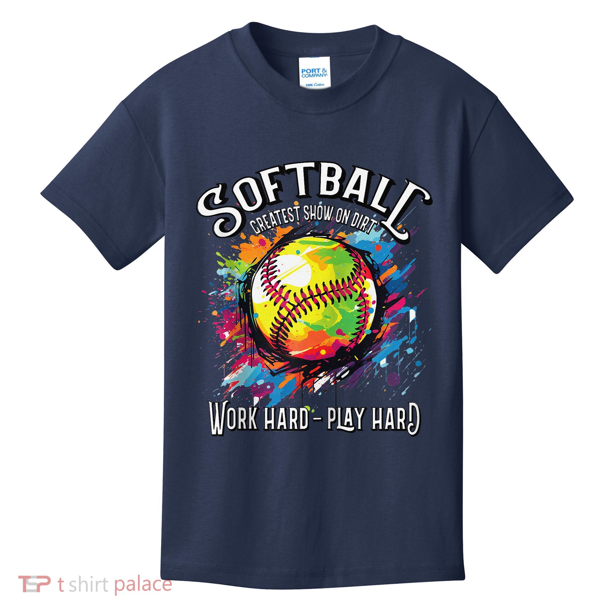 Softball Work Hard Play Hard Fastpitch Slowpitch Softball Kids T-Shirt