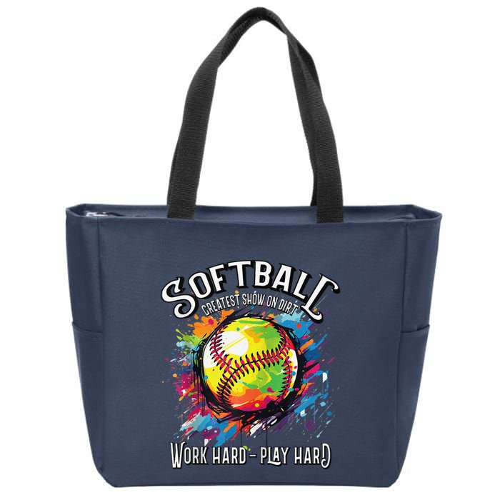 Softball Work Hard Play Hard Fastpitch Slowpitch Softball Zip Tote Bag