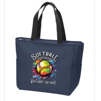 Softball Work Hard Play Hard Fastpitch Slowpitch Softball Zip Tote Bag