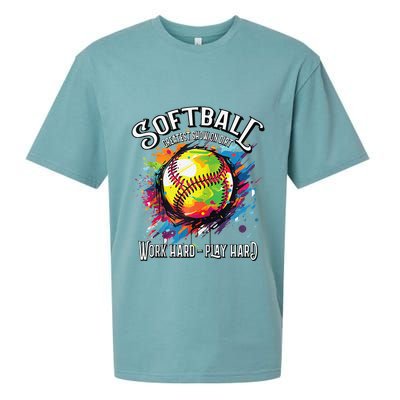 Softball Work Hard Play Hard Fastpitch Slowpitch Softball Sueded Cloud Jersey T-Shirt