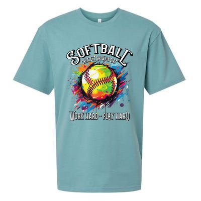 Softball Work Hard Play Hard Fastpitch Slowpitch Softball Sueded Cloud Jersey T-Shirt