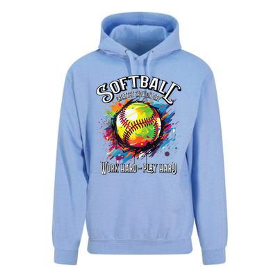 Softball Work Hard Play Hard Fastpitch Slowpitch Softball Unisex Surf Hoodie