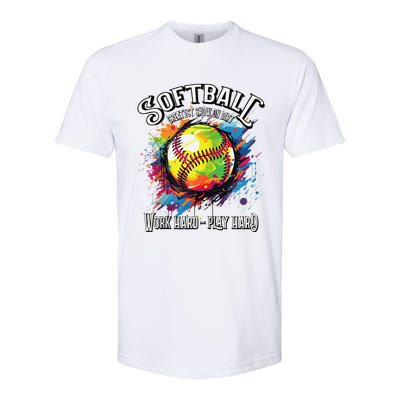 Softball Work Hard Play Hard Fastpitch Slowpitch Softball Softstyle CVC T-Shirt