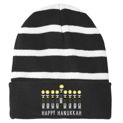 Star Wars Happy Hanukkah Luke Skywalker Lightsaber Menorah  Striped Beanie with Solid Band