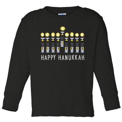 Star Wars Happy Hanukkah Luke Skywalker Lightsaber Menorah  Toddler Long Sleeve Shirt